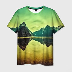 Мужская футболка 3D с принтом Новая Зеландия в Кировске, 100% полиэфир | прямой крой, круглый вырез горловины, длина до линии бедер | humboldt | горы | деревья | долина | зелень | лес | небо | новая зеландия | облака | панорама | река | солнечно