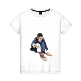 Женская футболка хлопок с принтом Doctor Who в Кировске, 100% хлопок | прямой крой, круглый вырез горловины, длина до линии бедер, слегка спущенное плечо | doctor who | доктор кто | дэвид теннант | повелитель времени | сериал