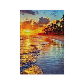 Обложка для паспорта матовая кожа с принтом Гавайи в Кировске, натуральная матовая кожа | размер 19,3 х 13,7 см; прозрачные пластиковые крепления | Тематика изображения на принте: hawaii | гавайи | газон | горизонт | море | небо | облака | пальмы | побережье | скалы | солнце | сша | тропики