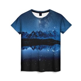 Женская футболка 3D с принтом Млечный путь в Кировске, 100% полиэфир ( синтетическое хлопкоподобное полотно) | прямой крой, круглый вырез горловины, длина до линии бедер | ночной | пейзаж | синий