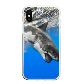 Чехол для iPhone XS Max матовый с принтом Акула в Кировске, Силикон | Область печати: задняя сторона чехла, без боковых панелей | shark | море | синий | челюсти