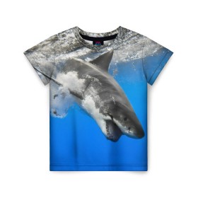 Детская футболка 3D с принтом Акула в Кировске, 100% гипоаллергенный полиэфир | прямой крой, круглый вырез горловины, длина до линии бедер, чуть спущенное плечо, ткань немного тянется | shark | море | синий | челюсти