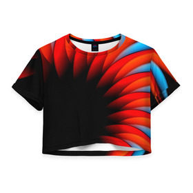 Женская футболка 3D укороченная с принтом Абстрактные лепестки в Кировске, 100% полиэстер | круглая горловина, длина футболки до линии талии, рукава с отворотами | Тематика изображения на принте: красный | черный | яркий