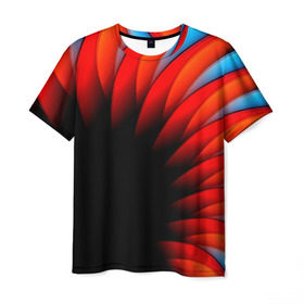 Мужская футболка 3D с принтом Абстрактные лепестки в Кировске, 100% полиэфир | прямой крой, круглый вырез горловины, длина до линии бедер | Тематика изображения на принте: красный | черный | яркий
