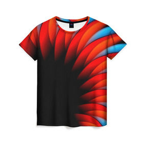 Женская футболка 3D с принтом Абстрактные лепестки в Кировске, 100% полиэфир ( синтетическое хлопкоподобное полотно) | прямой крой, круглый вырез горловины, длина до линии бедер | Тематика изображения на принте: красный | черный | яркий