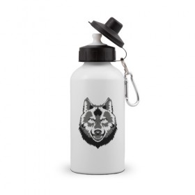 Бутылка спортивная с принтом Серый волк в Кировске, металл | емкость — 500 мл, в комплекте две пластиковые крышки и карабин для крепления | 