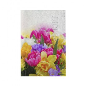 Обложка для паспорта матовая кожа с принтом Нежность в Кировске, натуральная матовая кожа | размер 19,3 х 13,7 см; прозрачные пластиковые крепления | желтый | красный | любовь | новинки | подарок | розы | сердце | текстура | тюльпаны | цветы