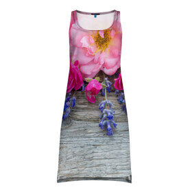 Платье-майка 3D с принтом Весенний аромат в Кировске, 100% полиэстер | полуприлегающий силуэт, широкие бретели, круглый вырез горловины, удлиненный подол сзади. | желтый | красный | любовь | новинки | подарок | розы | сердце | текстура | тюльпаны | цветы