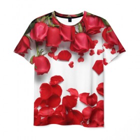 Мужская футболка 3D с принтом Сильные чуства в Кировске, 100% полиэфир | прямой крой, круглый вырез горловины, длина до линии бедер | желтый | красный | любовь | новинки | подарок | розы | сердце | текстура | тюльпаны | цветы