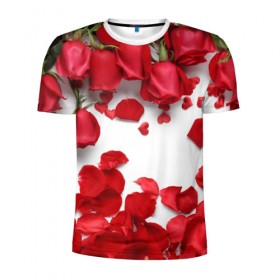 Мужская футболка 3D спортивная с принтом Сильные чуства в Кировске, 100% полиэстер с улучшенными характеристиками | приталенный силуэт, круглая горловина, широкие плечи, сужается к линии бедра | желтый | красный | любовь | новинки | подарок | розы | сердце | текстура | тюльпаны | цветы