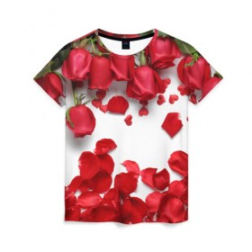 Женская футболка 3D с принтом Сильные чуства в Кировске, 100% полиэфир ( синтетическое хлопкоподобное полотно) | прямой крой, круглый вырез горловины, длина до линии бедер | желтый | красный | любовь | новинки | подарок | розы | сердце | текстура | тюльпаны | цветы