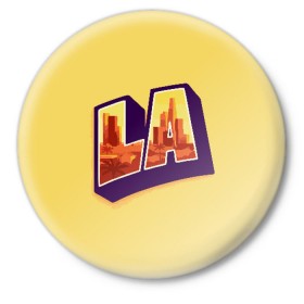 Значок с принтом Лос-Анджелес в Кировске,  металл | круглая форма, металлическая застежка в виде булавки | california | los angeles | usa | америка | калифорния | лос анджелес | сша