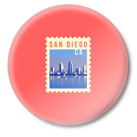 Значок с принтом Сан Диего в Кировске,  металл | круглая форма, металлическая застежка в виде булавки | california | san diego | америка | калифорния | сан диего | сша