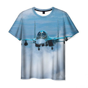 Мужская футболка 3D с принтом Су 34 в Кировске, 100% полиэфир | прямой крой, круглый вырез горловины, длина до линии бедер | самолет