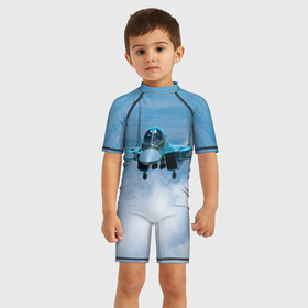 Детский купальный костюм 3D с принтом Су 34 в Кировске, Полиэстер 85%, Спандекс 15% | застежка на молнии на спине | самолет