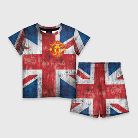 Детский костюм с шортами 3D с принтом Красные дьяволы в Кировске,  |  | 3d | british | manchester united | mu | new | англия | великобритания | игра | красные дьяволы | лондон | манчестер | манчестер юнайтед | мю | новые | популярные | прикольные | флаг британии | футбол