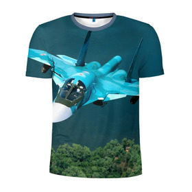 Мужская футболка 3D спортивная с принтом Су 34 в Кировске, 100% полиэстер с улучшенными характеристиками | приталенный силуэт, круглая горловина, широкие плечи, сужается к линии бедра | Тематика изображения на принте: самолет