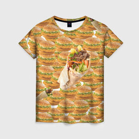 Женская футболка 3D с принтом Best food ever в Кировске, 100% полиэфир ( синтетическое хлопкоподобное полотно) | прямой крой, круглый вырез горловины, длина до линии бедер | burger | fast food | бургер | донер | фастфуд | шава | шаурма