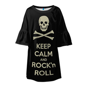 Детское платье 3D с принтом Keep Calm and ROCK в Кировске, 100% полиэстер | прямой силуэт, чуть расширенный к низу. Круглая горловина, на рукавах — воланы | music | rock | rock and roll | музыка | рок