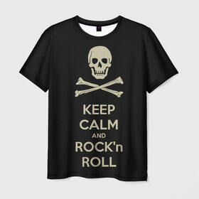 Мужская футболка 3D с принтом Keep Calm and ROCK в Кировске, 100% полиэфир | прямой крой, круглый вырез горловины, длина до линии бедер | music | rock | rock and roll | музыка | рок
