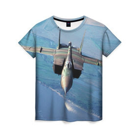 Женская футболка 3D с принтом МиГ-31 в Кировске, 100% полиэфир ( синтетическое хлопкоподобное полотно) | прямой крой, круглый вырез горловины, длина до линии бедер | самолет