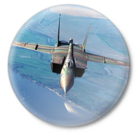 Значок с принтом МиГ-31 в Кировске,  металл | круглая форма, металлическая застежка в виде булавки | самолет