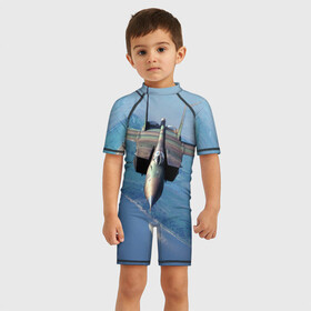 Детский купальный костюм 3D с принтом МиГ-31 в Кировске, Полиэстер 85%, Спандекс 15% | застежка на молнии на спине | самолет