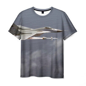 Мужская футболка 3D с принтом Атака МиГ-29 в Кировске, 100% полиэфир | прямой крой, круглый вырез горловины, длина до линии бедер | самолет