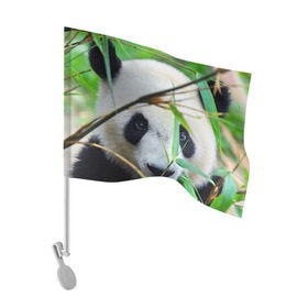 Флаг для автомобиля с принтом Панда в лесу в Кировске, 100% полиэстер | Размер: 30*21 см | бамбук | животное | медведь