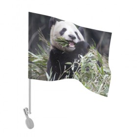 Флаг для автомобиля с принтом Панда кушает в Кировске, 100% полиэстер | Размер: 30*21 см | бамбук | животное | медведь