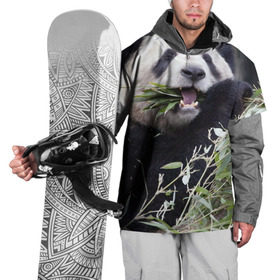 Накидка на куртку 3D с принтом Панда кушает в Кировске, 100% полиэстер |  | Тематика изображения на принте: бамбук | животное | медведь