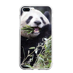Чехол для iPhone 7Plus/8 Plus матовый с принтом Панда кушает в Кировске, Силикон | Область печати: задняя сторона чехла, без боковых панелей | бамбук | животное | медведь