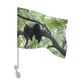 Флаг для автомобиля с принтом Панда спит на ветке в Кировске, 100% полиэстер | Размер: 30*21 см | бамбук | животное | медведь