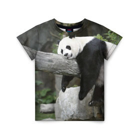 Детская футболка 3D с принтом Большая уставшая панда в Кировске, 100% гипоаллергенный полиэфир | прямой крой, круглый вырез горловины, длина до линии бедер, чуть спущенное плечо, ткань немного тянется | Тематика изображения на принте: бамбук | животное | медведь