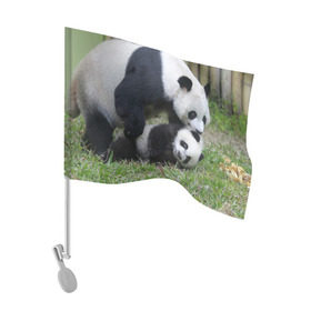 Флаг для автомобиля с принтом Мамочка и сыночек панды в Кировске, 100% полиэстер | Размер: 30*21 см | бамбук | животное | медведь