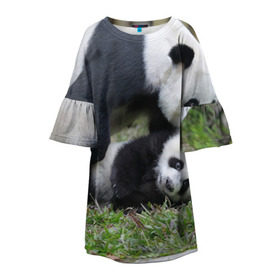 Детское платье 3D с принтом Мамочка и сыночек панды в Кировске, 100% полиэстер | прямой силуэт, чуть расширенный к низу. Круглая горловина, на рукавах — воланы | бамбук | животное | медведь