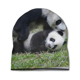 Шапка 3D с принтом Мамочка и сыночек панды в Кировске, 100% полиэстер | универсальный размер, печать по всей поверхности изделия | бамбук | животное | медведь