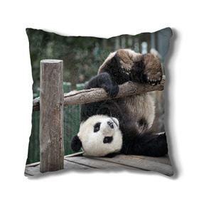 Подушка 3D с принтом Паркур панда в Кировске, наволочка – 100% полиэстер, наполнитель – холлофайбер (легкий наполнитель, не вызывает аллергию). | состоит из подушки и наволочки. Наволочка на молнии, легко снимается для стирки | бамбук | животное | медведь