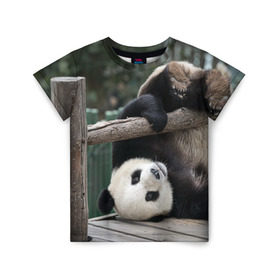 Детская футболка 3D с принтом Паркур панда в Кировске, 100% гипоаллергенный полиэфир | прямой крой, круглый вырез горловины, длина до линии бедер, чуть спущенное плечо, ткань немного тянется | Тематика изображения на принте: бамбук | животное | медведь