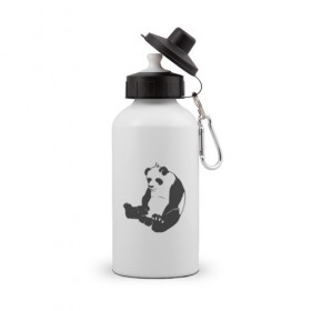Бутылка спортивная с принтом Задумчивый панда в Кировске, металл | емкость — 500 мл, в комплекте две пластиковые крышки и карабин для крепления | бамбук | животное | медведь