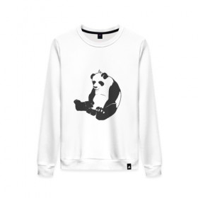 Женский свитшот хлопок с принтом Задумчивый панда в Кировске, 100% хлопок | прямой крой, круглый вырез, на манжетах и по низу широкая трикотажная резинка  | бамбук | животное | медведь