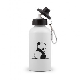 Бутылка спортивная с принтом Грустный панда в Кировске, металл | емкость — 500 мл, в комплекте две пластиковые крышки и карабин для крепления | бамбук | животное | медведь