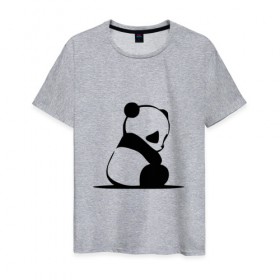 Мужская футболка хлопок с принтом Грустный панда в Кировске, 100% хлопок | прямой крой, круглый вырез горловины, длина до линии бедер, слегка спущенное плечо. | бамбук | животное | медведь