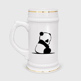 Кружка пивная с принтом Грустный панда в Кировске,  керамика (Материал выдерживает высокую температуру, стоит избегать резкого перепада температур) |  объем 630 мл | бамбук | животное | медведь