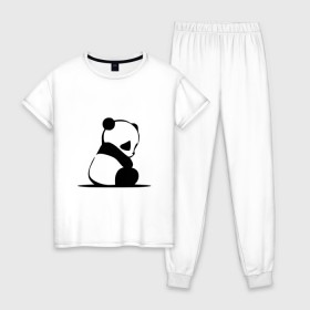 Женская пижама хлопок с принтом Грустный панда в Кировске, 100% хлопок | брюки и футболка прямого кроя, без карманов, на брюках мягкая резинка на поясе и по низу штанин | бамбук | животное | медведь
