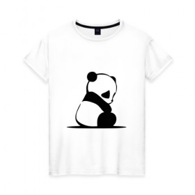 Женская футболка хлопок с принтом Грустный панда в Кировске, 100% хлопок | прямой крой, круглый вырез горловины, длина до линии бедер, слегка спущенное плечо | бамбук | животное | медведь
