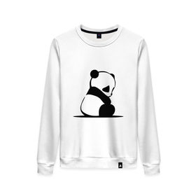 Женский свитшот хлопок с принтом Грустный панда в Кировске, 100% хлопок | прямой крой, круглый вырез, на манжетах и по низу широкая трикотажная резинка  | бамбук | животное | медведь