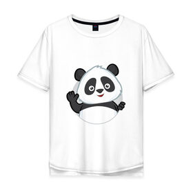 Мужская футболка хлопок Oversize с принтом Привет, я панда в Кировске, 100% хлопок | свободный крой, круглый ворот, “спинка” длиннее передней части | бамбук | животное | медведь