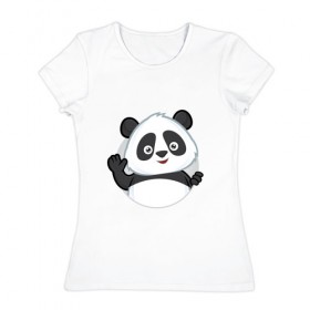 Женская футболка хлопок с принтом Привет, я панда в Кировске, 100% хлопок | прямой крой, круглый вырез горловины, длина до линии бедер, слегка спущенное плечо | бамбук | животное | медведь