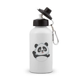 Бутылка спортивная с принтом Привет, я панда в Кировске, металл | емкость — 500 мл, в комплекте две пластиковые крышки и карабин для крепления | Тематика изображения на принте: бамбук | животное | медведь